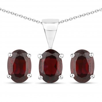 Schmuck-Set Silber 925 rhodiniert Ohrringe und Halskette mit echtem Granat