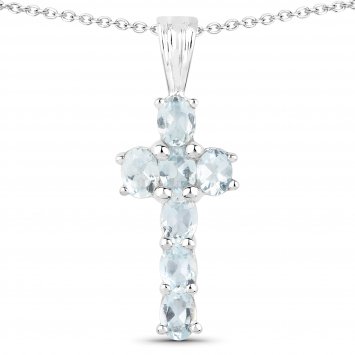 Anhänger mit Kette 925-Sterling Silber rhodiniert Glänzend  Aquamarine hellblau