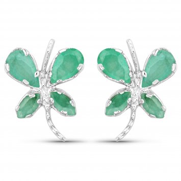 Ohrringe Silber 925 rhodiniert Schmetterling-Motiv mit echtem Smaragd