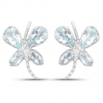 Ohrringe Silber 925 rhodiniert Schmetterling-Motiv mit echtem Aquamarin