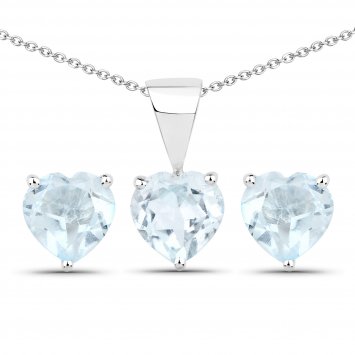 Schmuck-Set Silber 925 rhodiniert Ohrringe und Halskette mit Blautopas (beh.) Herz-Form