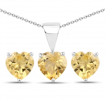 Schmuck-Set Silber 925 rhodiniert Ohrringe und Halskette mit echtem Citrin in Herzform