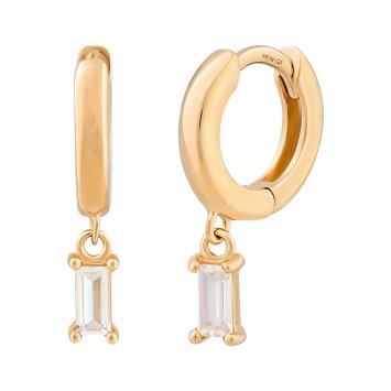 Creole 925 Sterling Silber vergoldet mit Zirkonia Baguette Anhänger