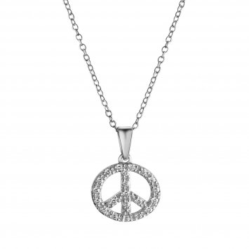 Halskette Boho Peace mit Kette 42+3cm 925 Silber Zirkonia weiss