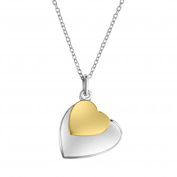 Halskette Silber 925 zweifarbig 42+3cm lang mit zwei Herz-Anhängern