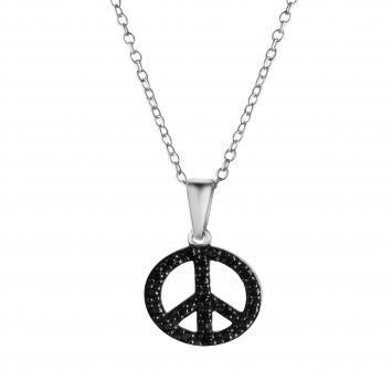 Halskette 925 Silber Boho Peace Zirkoniasteine schwarz