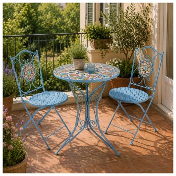 Bistro Sitzgruppe Metall weiß Tisch mit 2 Stühlen Balkon Set Gartenmöbel