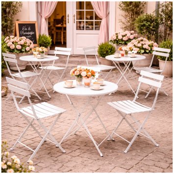 Bistro Sitzgruppe Metall creme klappbar Tisch mit 2 Stühlen Balkon Set