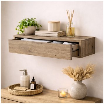 Wandregal mit Schublade 60 cm Artisaneiche