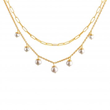 Halskette 925 Silber vergoldet mit Süßwasserzuchtperlen