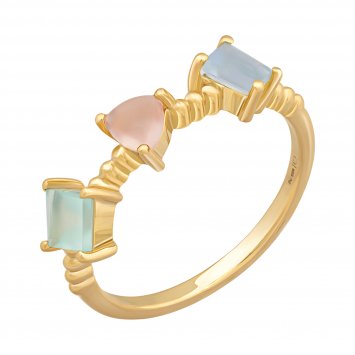 Ring 925 Silber vergoldet Echtstein Pastell