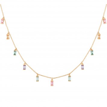 Collier 925 Sterling Silber gelb vergoldet Anhänger Zirkonia Baguette Pastell