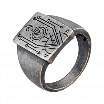 Ring 925 Silber Siegelring matt oxidiert Tattoo Motiv