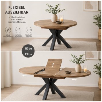 Ausziehtisch 110 - 150 cm amerikanische Eiche Adeel
