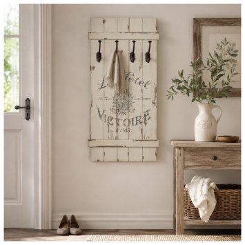 Rustikale Wandgarderobe im Vintage-Look Shabby Chic mit 4 Haken