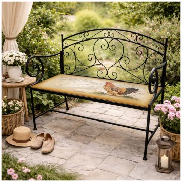 Gartenbank Celia Hahn Metallbank schwarz mit Motiv Sitzfläche 109 cm