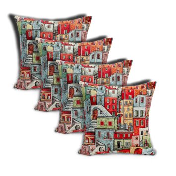 Kissenhülle Häuser 50x50 cm 4er-Set linke