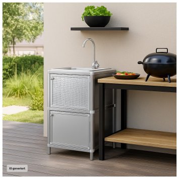 Spüle mit Unterschrank für Outdoorküche Silber