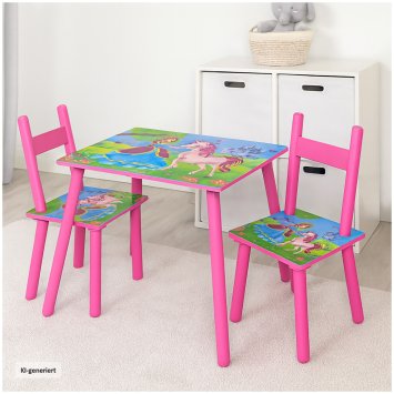 Kindertischgruppe mit Einhorn-Motiv Tisch und 2 Stühle Kinderzimmer