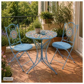 Bistro Sitzgruppe Metall weiß Tisch mit 2 Stühlen Balkon Set Gartenmöbel