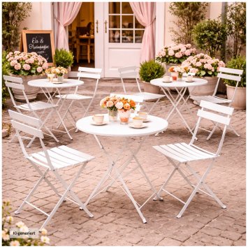 Bistro Sitzgruppe Metall creme klappbar Tisch mit 2 Stühlen Balkon Set