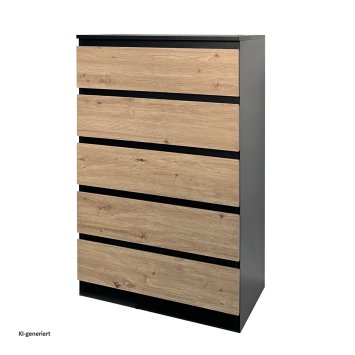 Kommode mit 5 grifflosen Schubladen Thekla Schwarz-Artisaneiche
