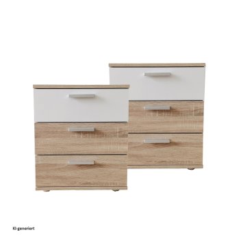 Nachtkommode 3 Schubladen Nina Sonoma Weiß 2er-Set