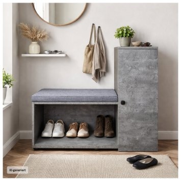 Schuhschrank mit Sitzbank Thekla Betonoptik