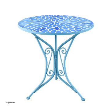 Gartentisch Metall Blau mit Blütenmotiv