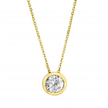 Halskette Silber 925 vergoldet 45+5cm lang mit weißem Zirkonia-Stein 8mm