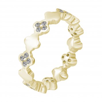 Ring 925 Sterling Silber gelb vergoldet mit Zirkonia Kleeblatt