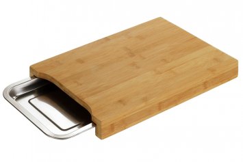 Mod. Bambus-Schneidbrett mit Edelstahlschale, mit vier rutschfesten Silikonfüßen