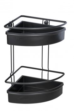 Eckregal 2 Etagen Mod. Molinella Schwarz, extra tiefer Korb für Shampoo- und Duschgelflaschen