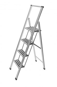 Alu-Design Klapptrittleiter 4-stufig Silber, rutschsichere XXL-Stufen