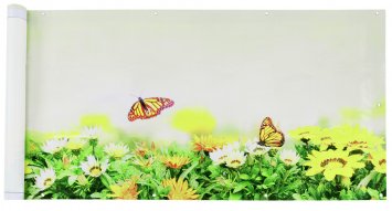 Balkon-Sichtschutz mit Schmetterlings-Motiv, 5 m, reißfester Sichtschutz mit Schmetterlings-Motiv