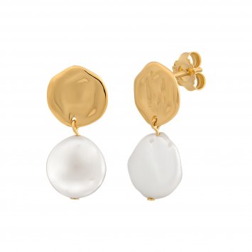 Ohrstecker 925 Silber vergoldet gehämmerter Coin und Süßwasserzucht Perle