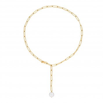 Halskette 925 Silber vergoldet flache Süßwasserzucht Perle