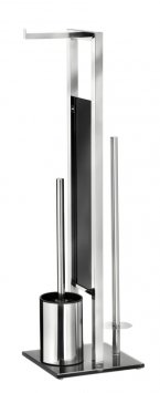 Stand WC-Garnitur Mod. Rivalta Edelstahl Glänzend, integrierter Toilettenpapierhalter