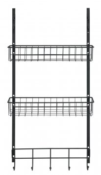 Türregal Schwarz, mit 2 Körben und 5 Haken