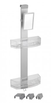 Duschcaddy Premium mit Antibeschlagspiegel, mit 2 Ablagen und Edelstahl-Haken