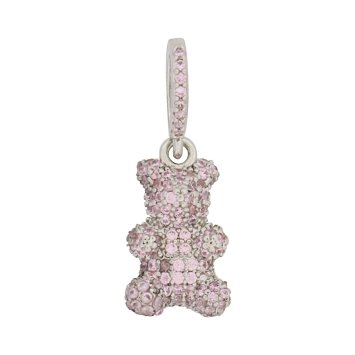 Anhänger Messing rhodiniert Teddy mit Glassteinen pink