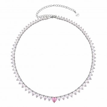 Collier rhodiniert Zirkonia weiss Mittelteil Zirkoniaherz pink
