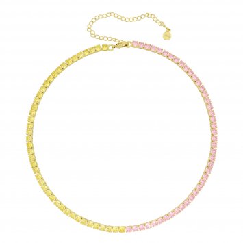 Collier vergoldet mit Zirkonia gelb/pink