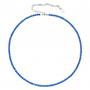 Collier rhodiniert mit Zirkonia blau