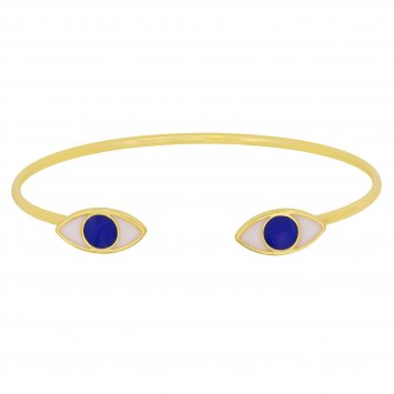 Armreif Messing  vergoldet "Sparkle Evil Eye" blau