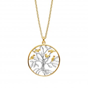 Anhänger mit Kette 925/- Sterling Silber rhodiniert teils vergoldet Lebensbaum