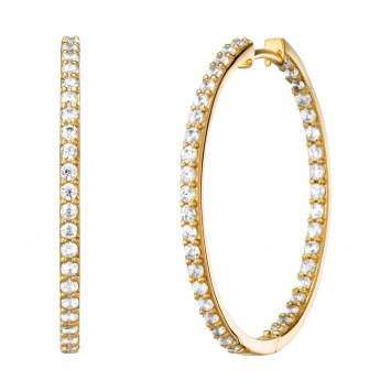 Klappcreolen 925/- Sterling Silber vergoldet Zirkonia 30 mm