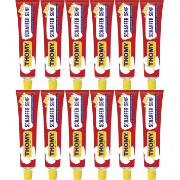 Thomy Senf Scharf extra würziger Klassiker in der Tube 200ml 12er Pack
