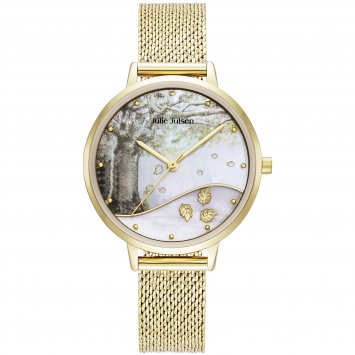 Damenuhr Edelstahl goldfarben fallende Blätter