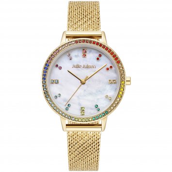 Damenuhr Edelstahl goldfarben Rainbow gold white